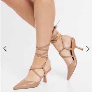 BRAND NEW “ASOS DESIGN Sahara tie leg mid heels in beige”